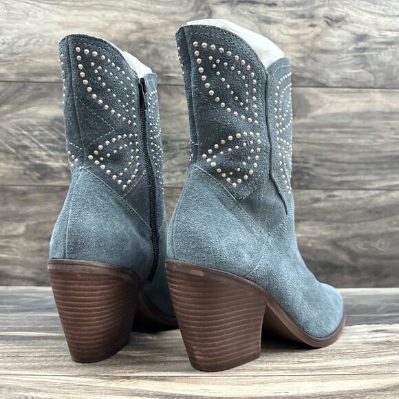 NWOB Lucky Brand Lakelon 8M Suede Cowboy Western Boots Castle Rock Metallic Bead - Picture 9 of 12